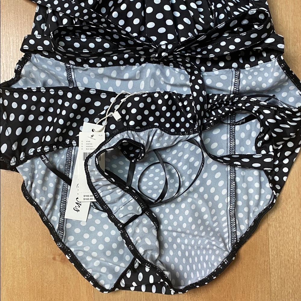 Free People Dany Bodysuit NWT XL Black Polka Dot Puff Sleeve Cutout - Picture 6 of 12
